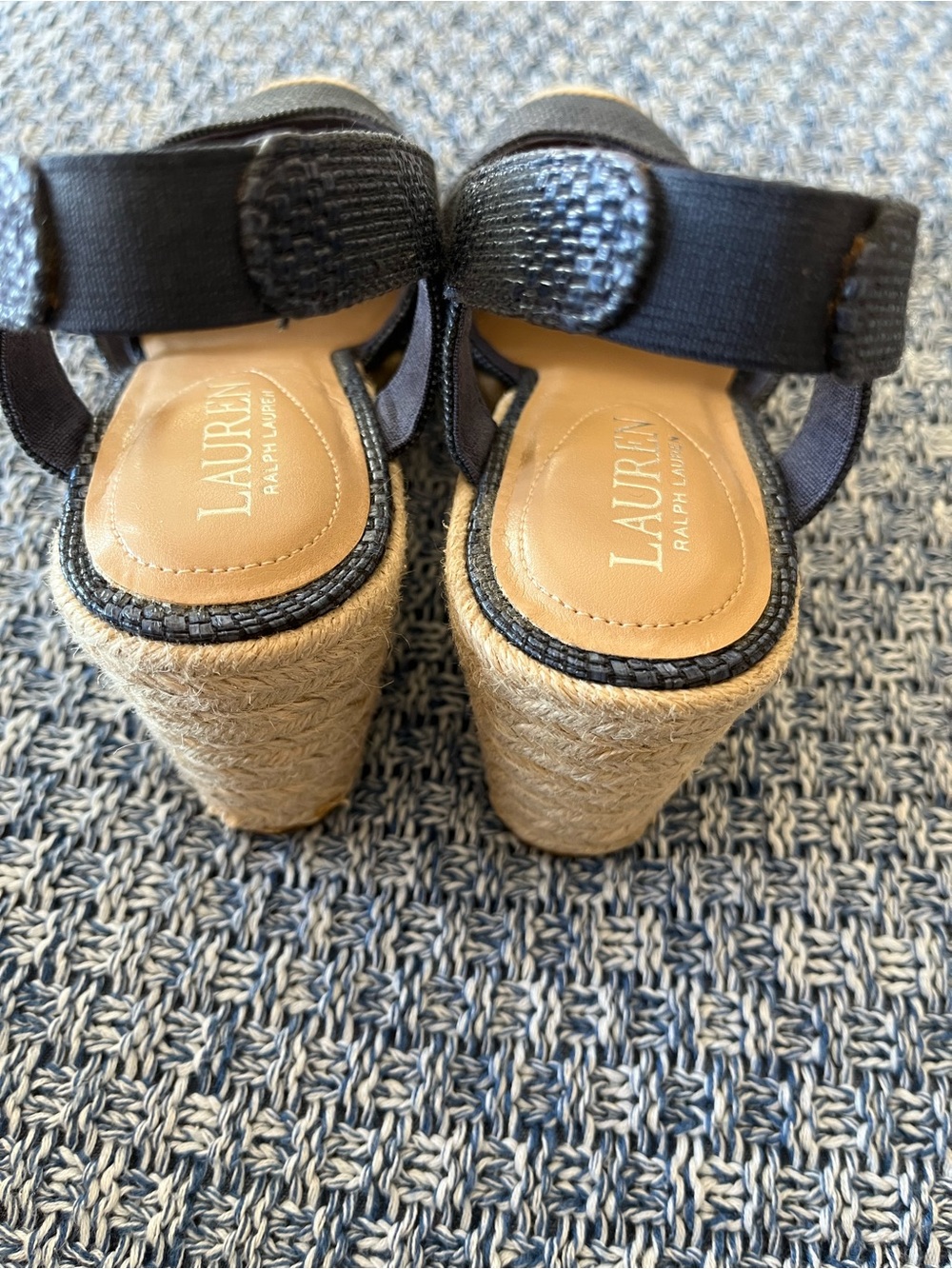 LAUREN Ralph Lauren Navy Woven Espadrille Slingback Flats with Natural Jute Toe - Picture 13 of 14
